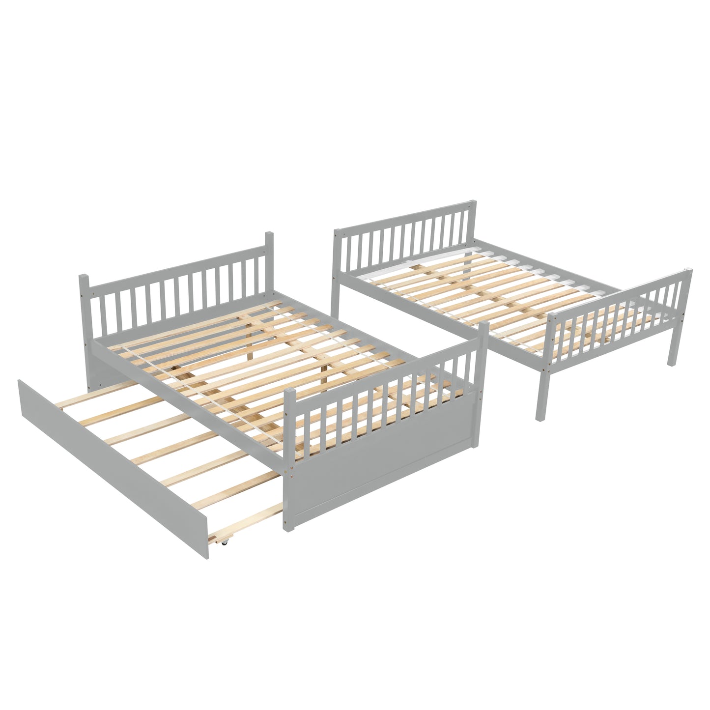 Convertible Grey Full Over Full Bunk Bed with Trundle