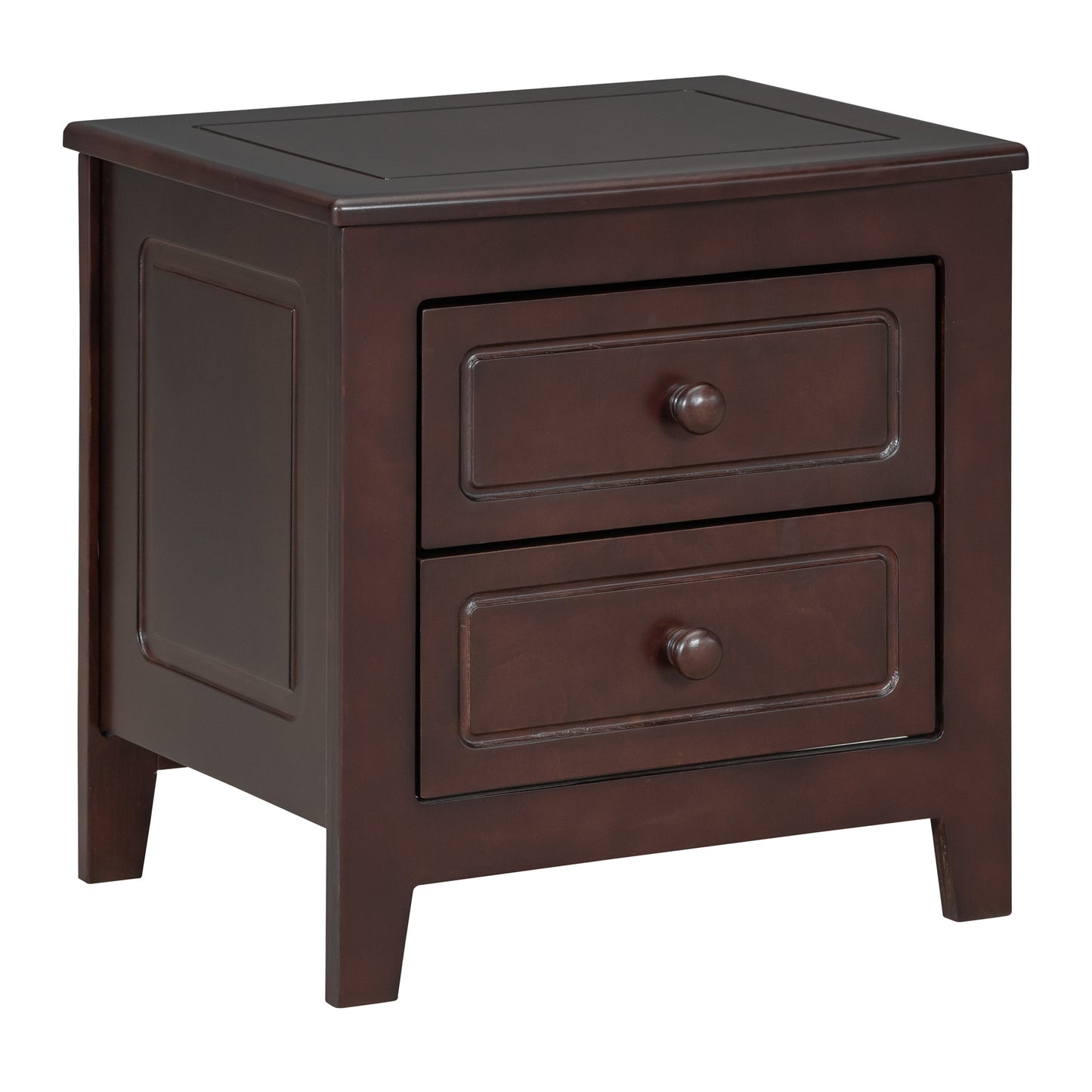 2-Drawer Nightstand for Bedroom, Mid Century Retro Bedside Table with Classic Design,Dark Walnut