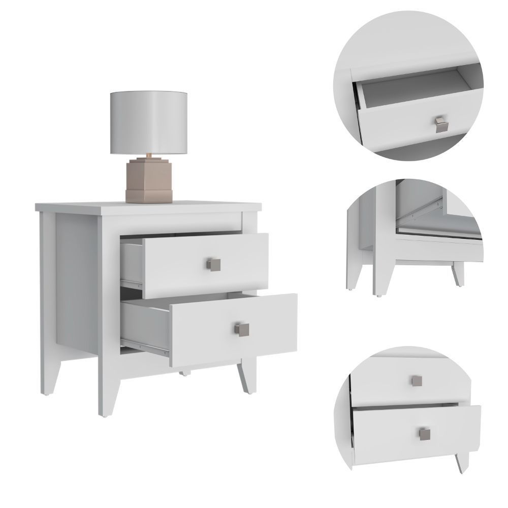 Amara Nightstand, Two Shelves, Four Legs -White