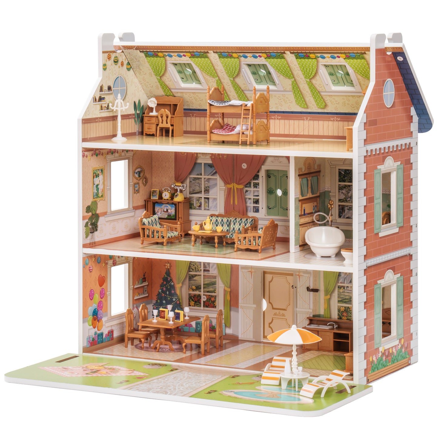 Vintage Washington Period Inspired Wooden Dollhouse for Kids