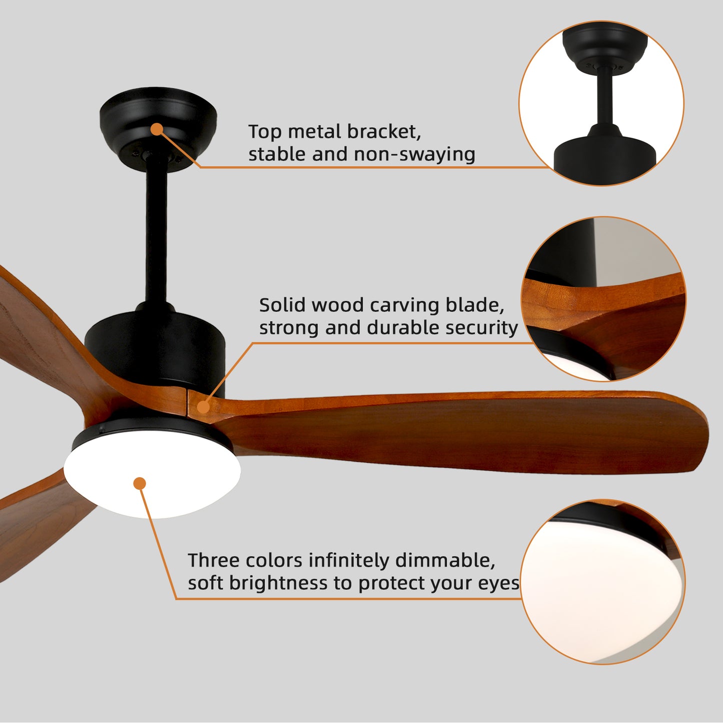 52 Wood Finish Ceiling Fan Light Kit