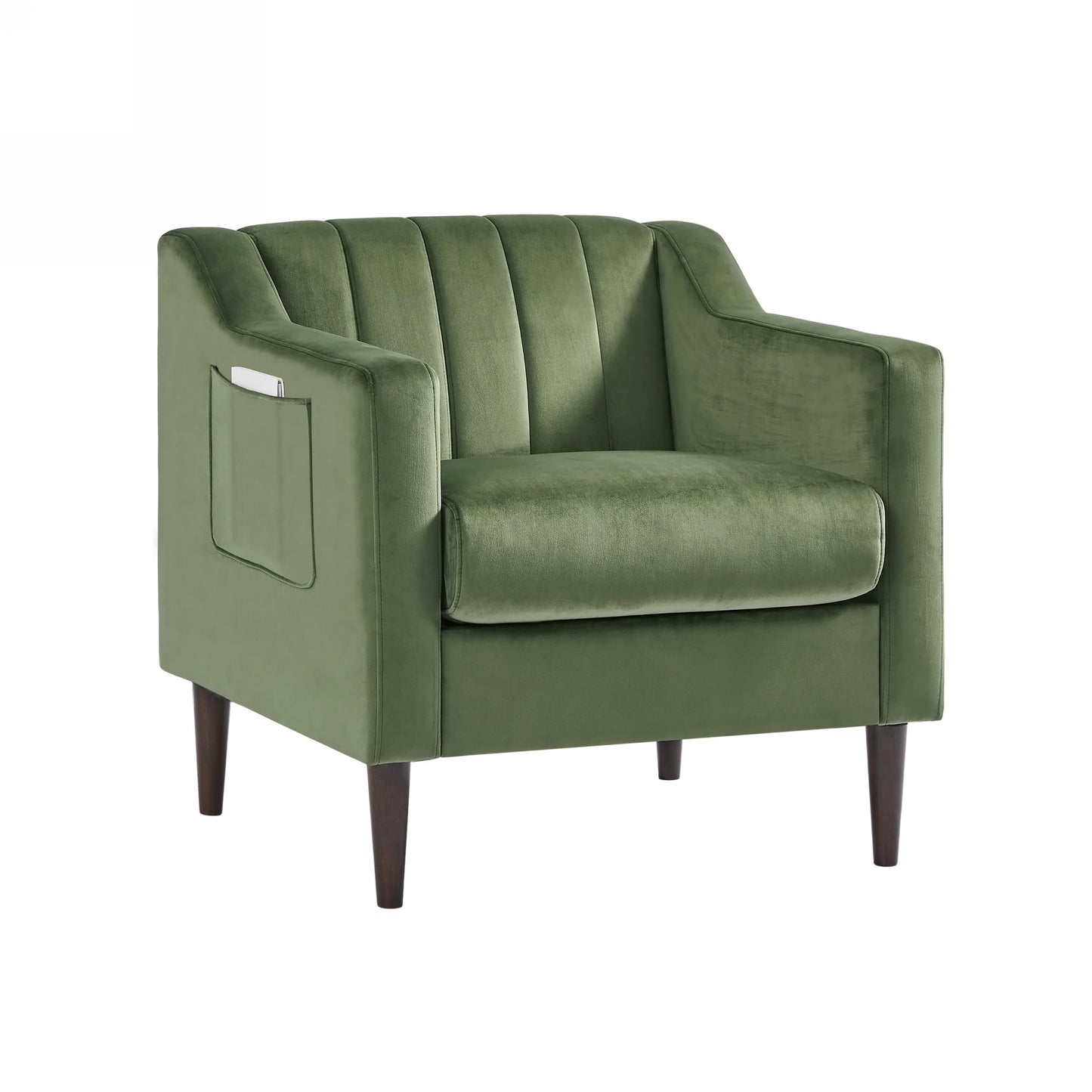 Modern Upholstered Tufted Accent Chair, Velvet Fabric Single Sofa Side Chair, Comfy Barrel Club Living Room Armchair with Solid Wood Legs for Bedroom Living Reading Room Office, Green