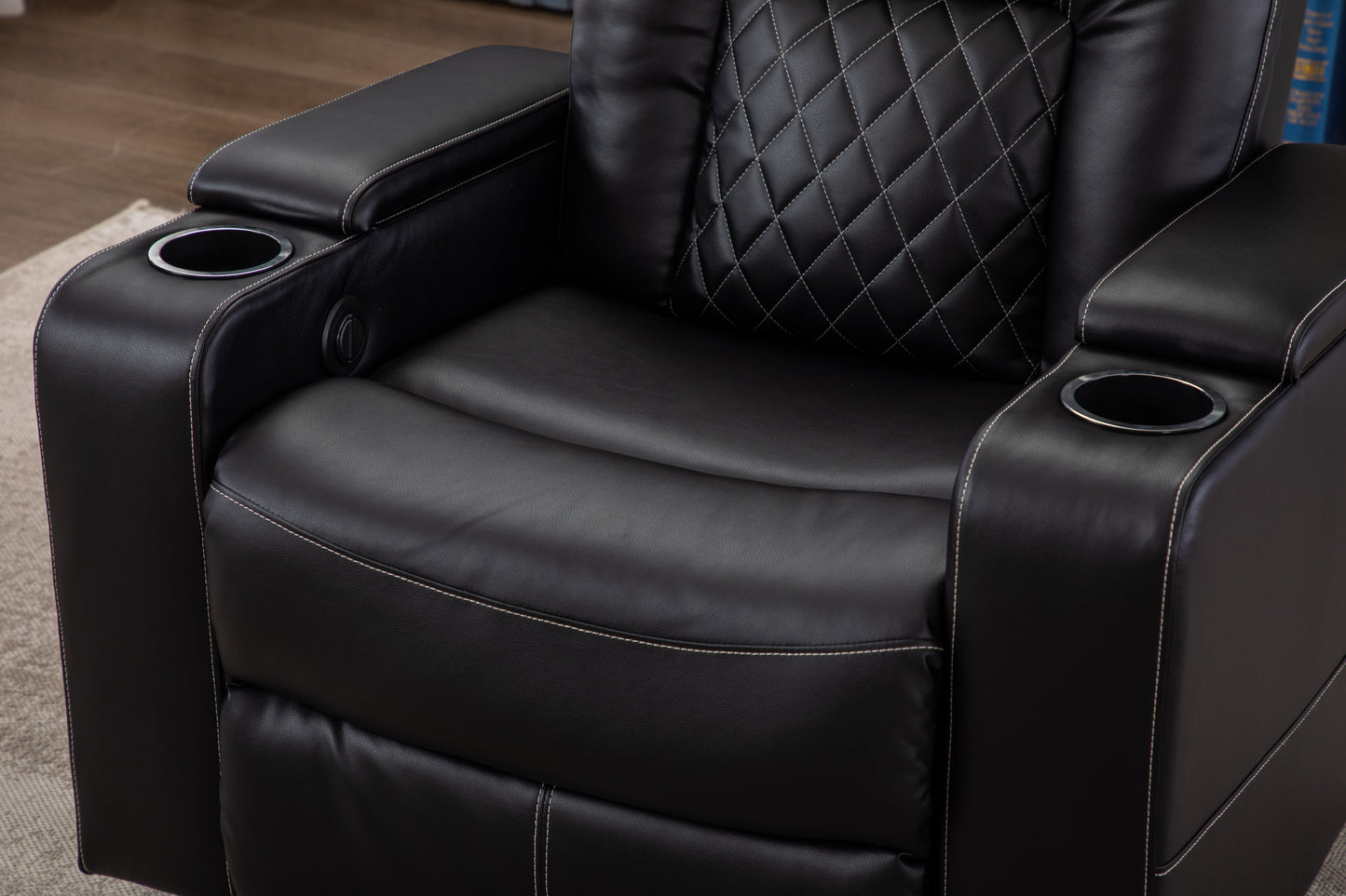 Luxurious Recliner with Cup Holder and USB Port in PU Material