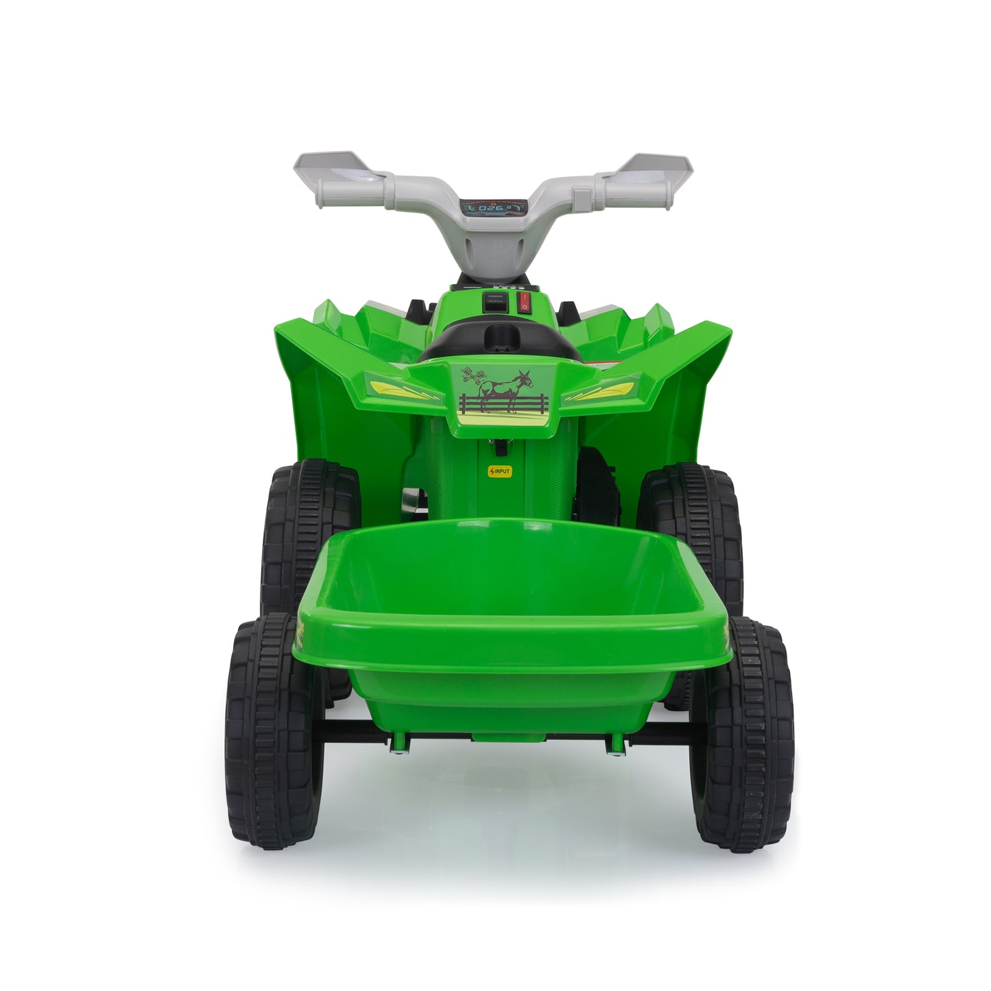 6V Kids Electric ATV, Toddler Ride on Car with Trailer, Music, Bluetooth and Power Display for Boys and Girls, Green