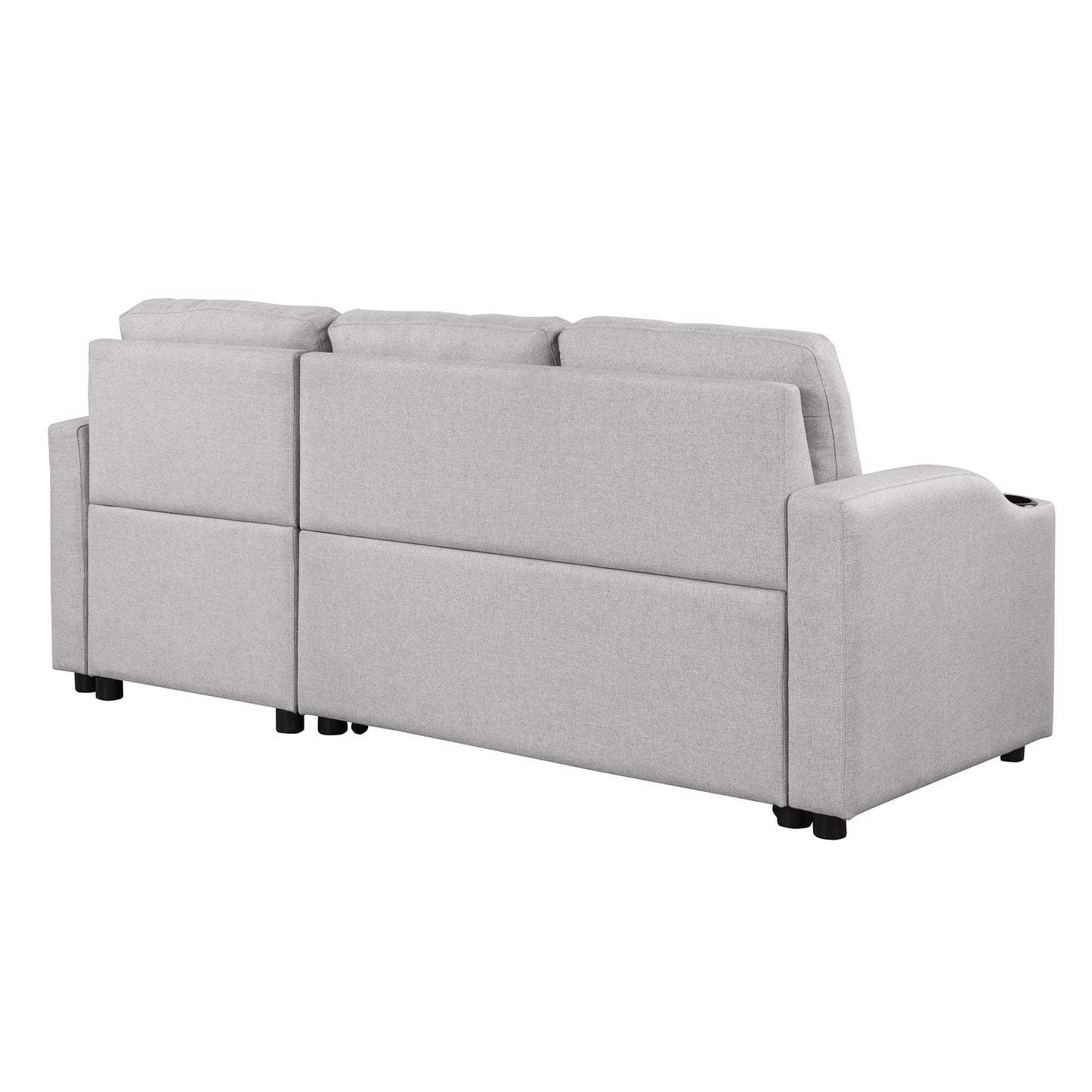 Orisfur Pull Out Sofa Bed with Storage Chaise and Cup Holder