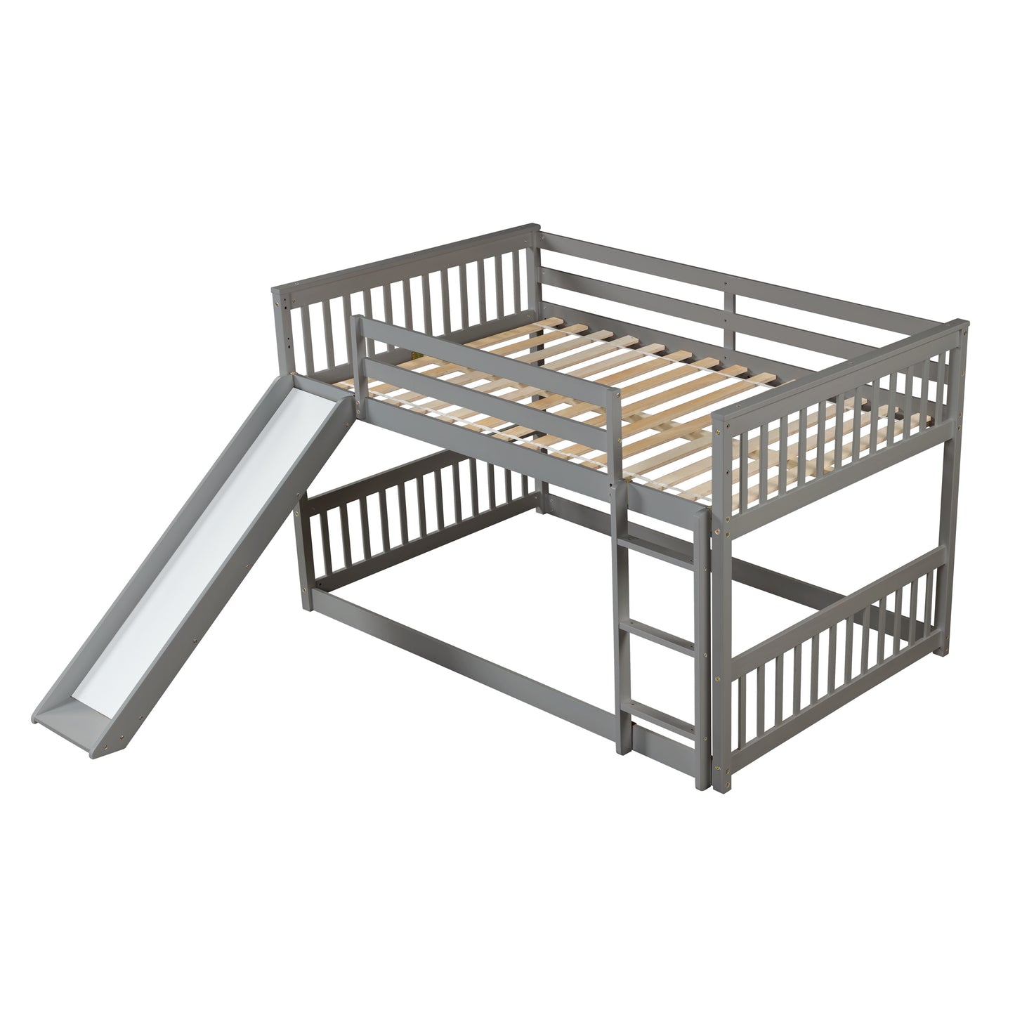 Grey Bunk Bed with Slide, Ladder, and Modern Design