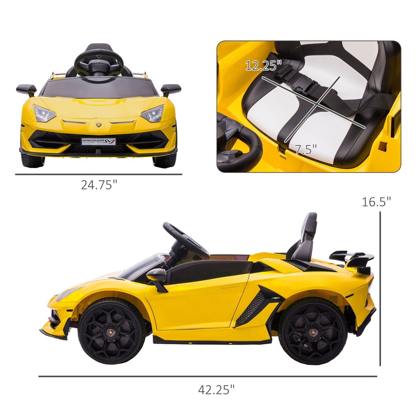 Aosom Lamborghini Aventador Licensed Kids Ride on Car with Scissor Doors, Easy Transport, 12V Electric Car for Kids with Remote Control, Suspension System, Horn, Music, Lights, Yellow