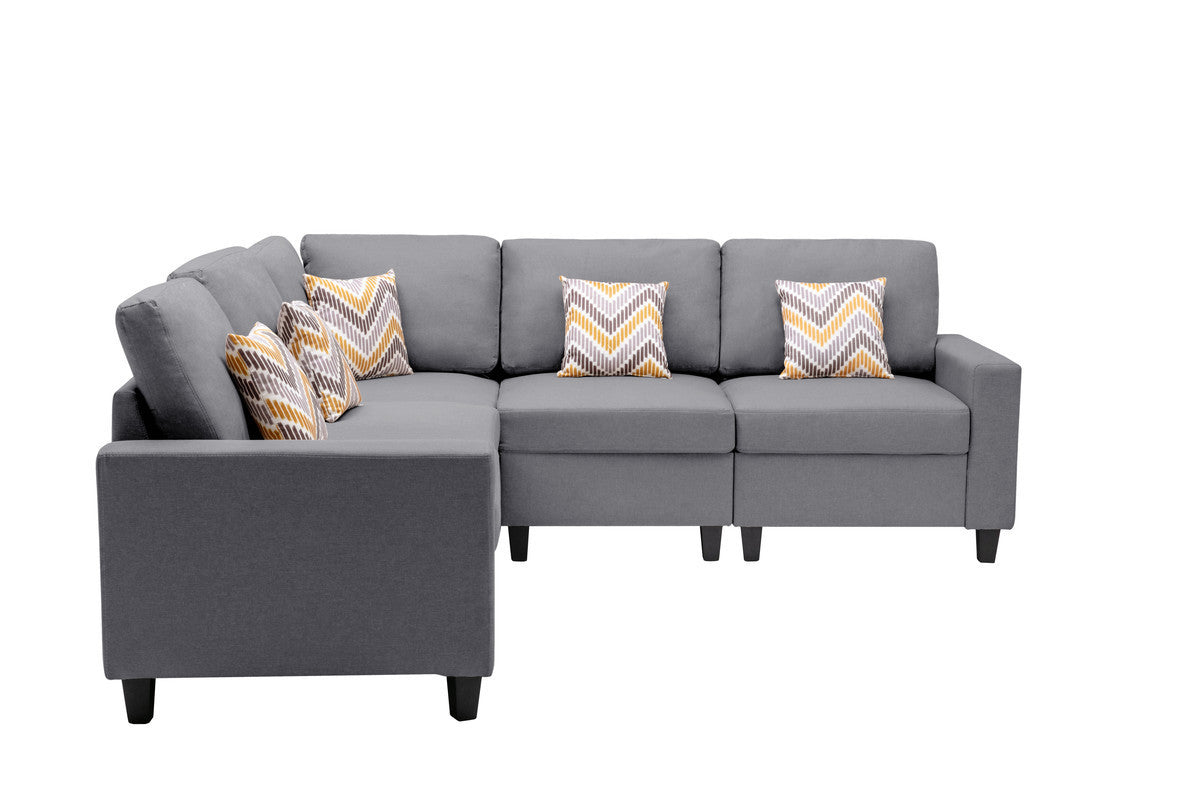 Nolan Gray Linen Fabric 5-Piece Reversible Sectional Sofa Set with Pillows and Interchangeable Legs