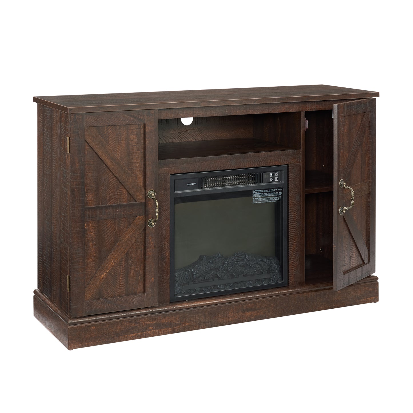 Classic Farmhouse TV Stand with Electric Fireplace Insert and Storage Space for TV up to 50