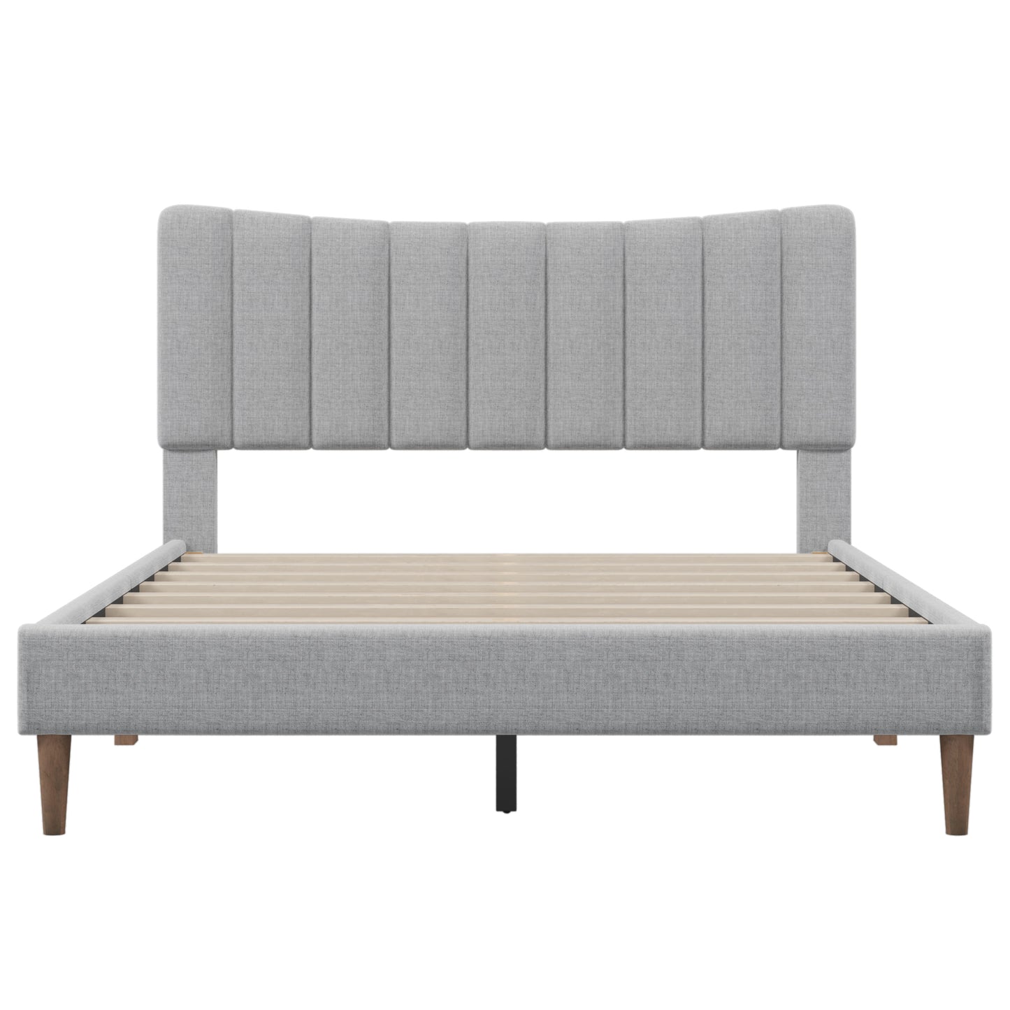 Upholstered Platform Bed Frame with Vertical Channel Tufted Headboard, No Box Spring Needed, Queen,Gray