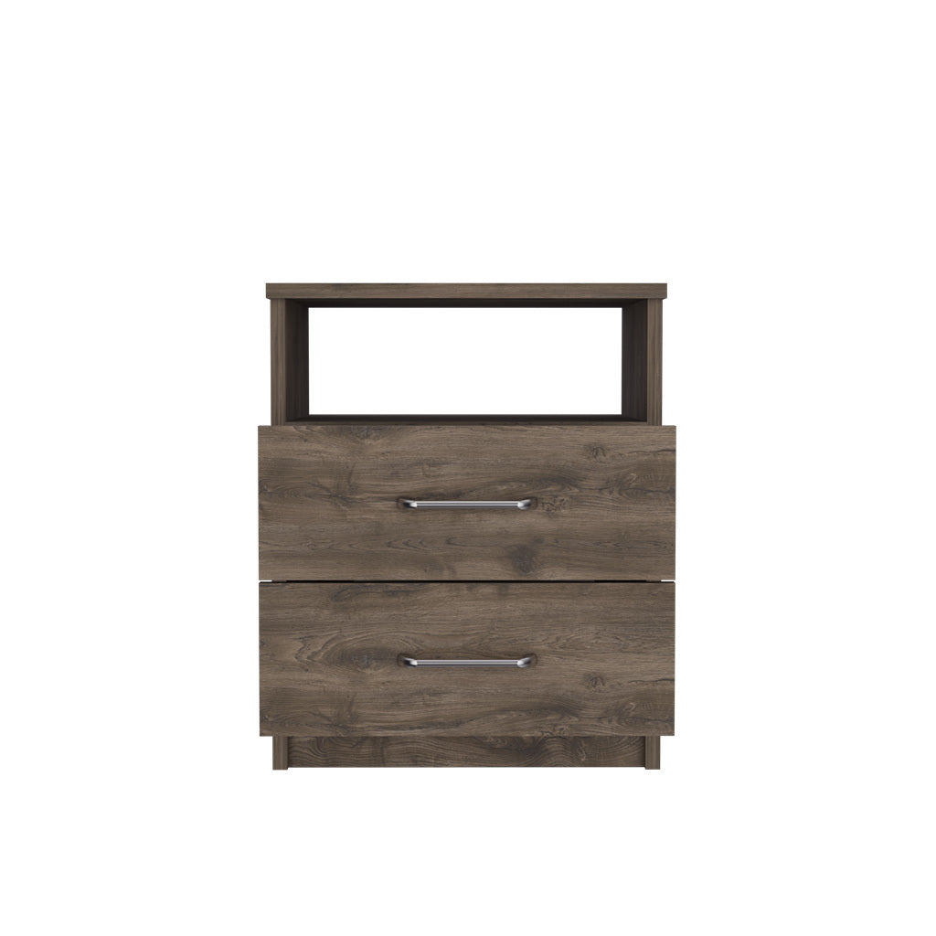 Nightstand Olienza, Two Drawers, One Shelf, Dark Brown Finish