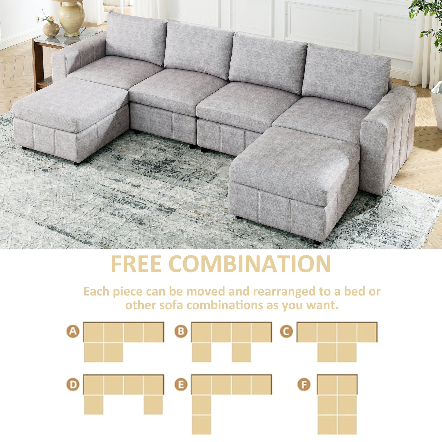 Modular L Shaped Sectional Sofa with Ottoman for Living Room Apartment