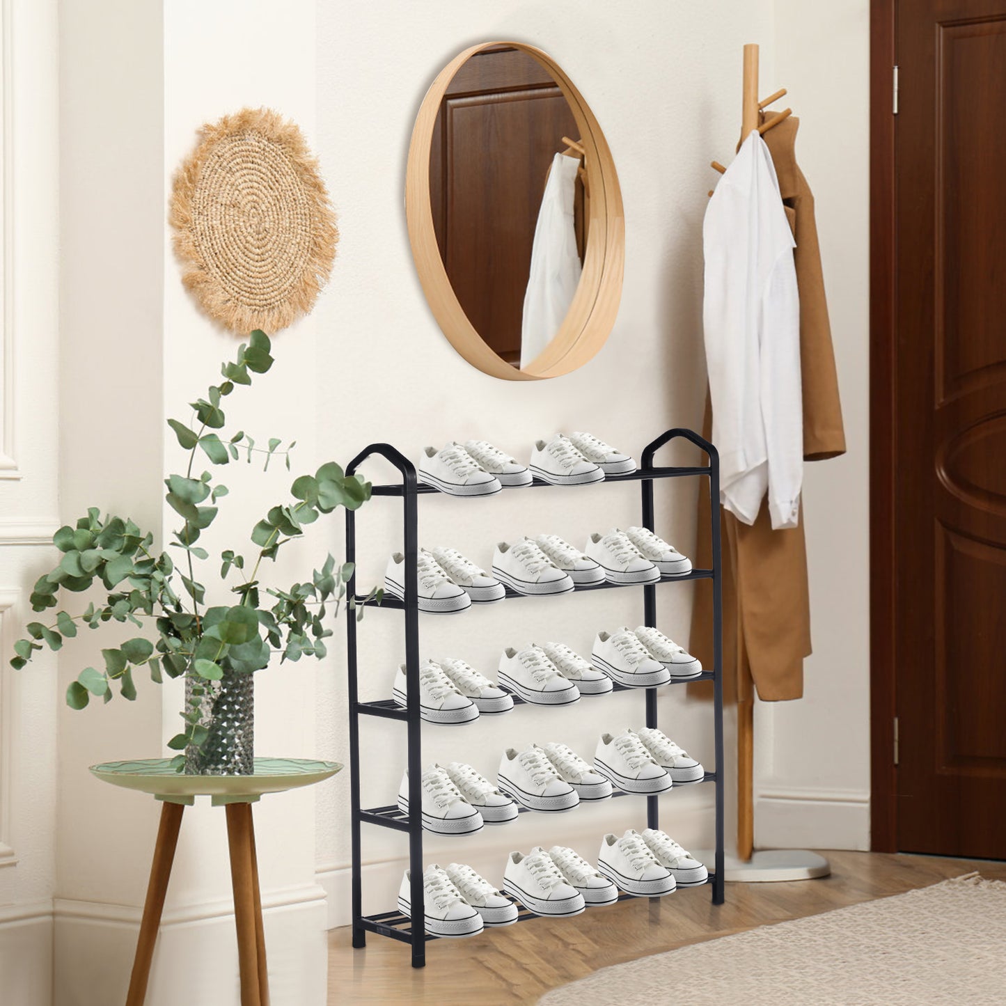 5-Tier Stackable Shoe Rack, 15-Pairs Sturdy Shoe Shelf Storage , Black Shoe Tower for Bedroom, Entryway, Hallway, and Closet