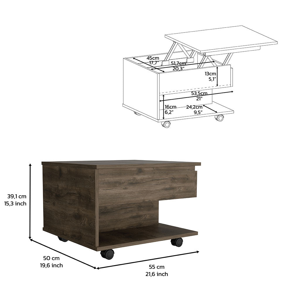 Elevate Dark Brown Lift Top Coffee Table with Casters