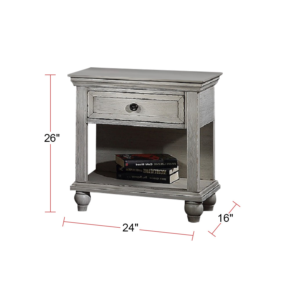 1 Drawer Nightstand with Bottom Shelf In Antique White