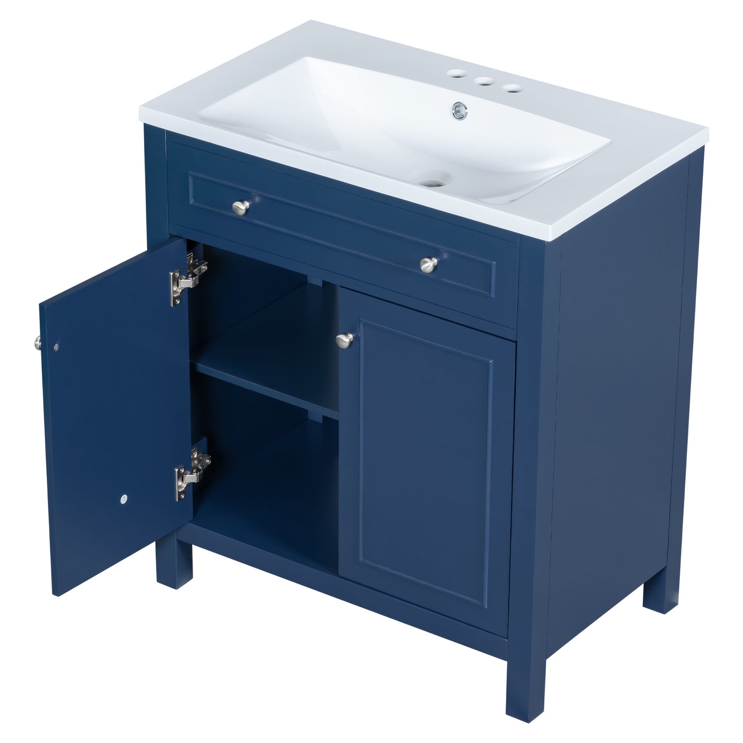 30" Bathroom Vanity Cabinet with Sink Top, Bathroom Storage Cabinet with Two Doors and Adjustable Shelf, Blue