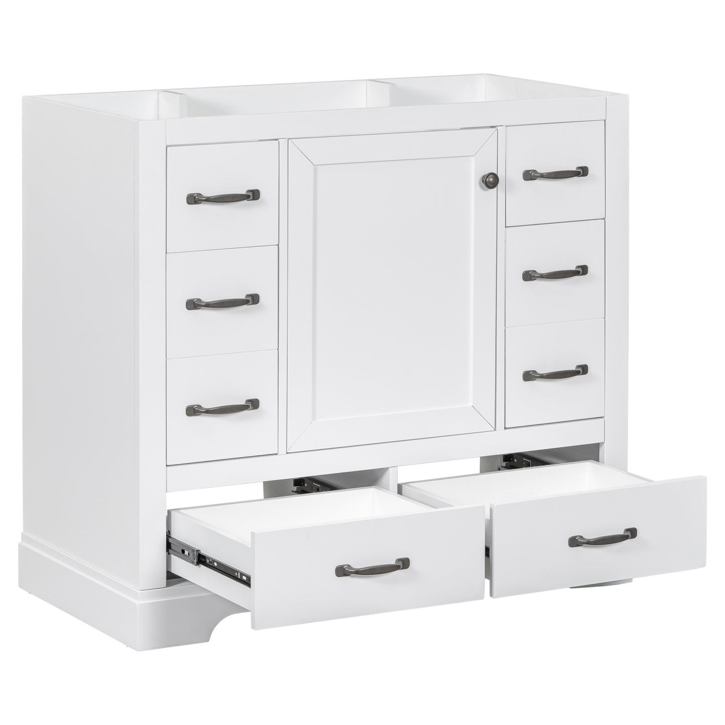 36" Bathroom Vanity without Sink, Cabinet Base Only, Six Drawers, Multi-Functional Drawer Divider, Adjustable Shelf, White