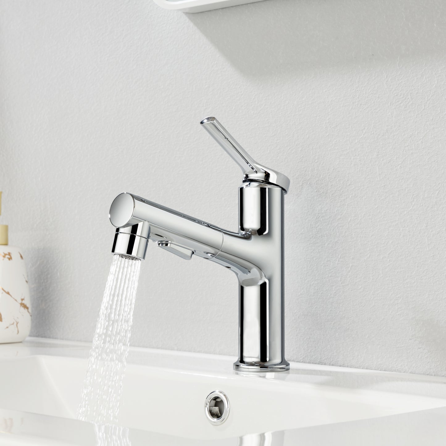 Modern Single Hole Bathroom Faucet with Dual Spray Modes and Pull Out Spout