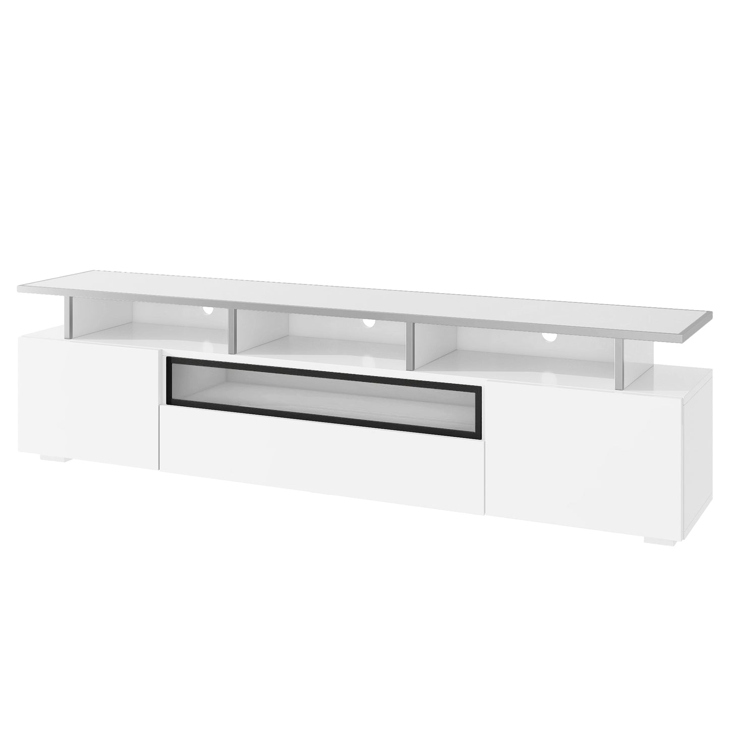 White Modern TV Stand with LED Color Changing Lights and Acrylic Board for TVs Up to 80