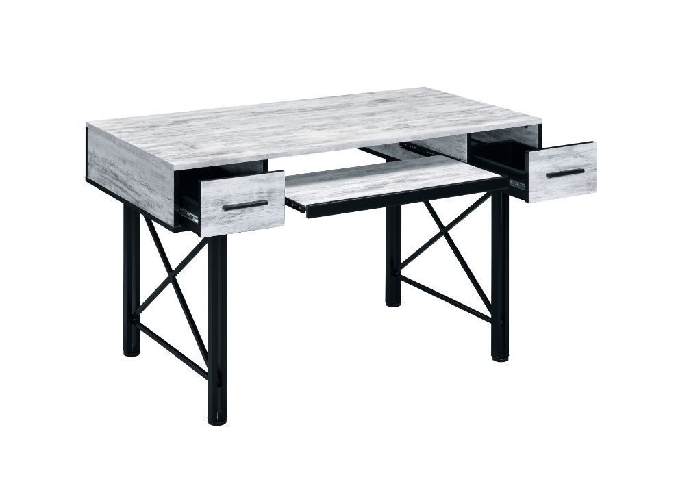 Vintage Rustic Industrial Style Computer Desk in Antique White & Black Finish