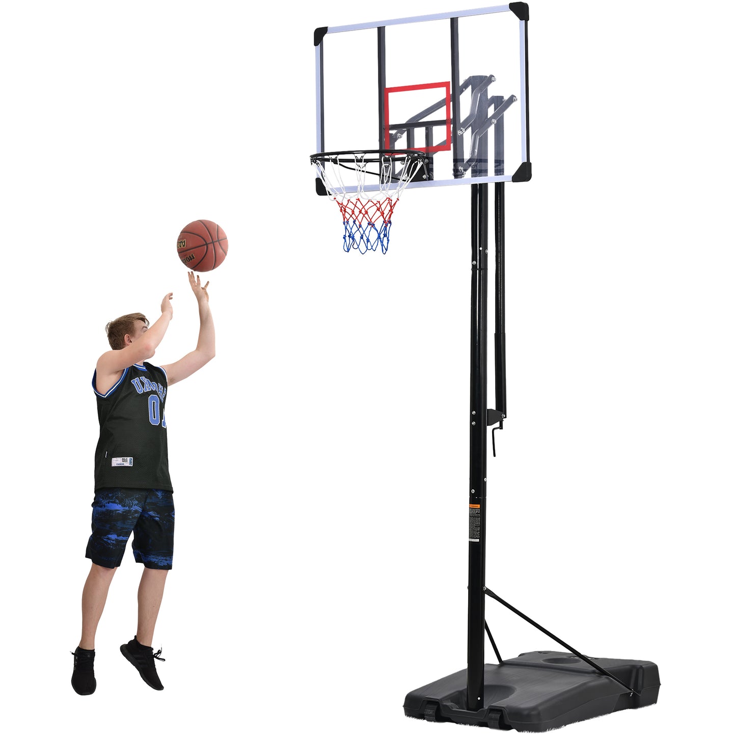 Portable Basketball Hoop & Goal with Vertical Jump Measurement, Outdoor Basketball System with 7.5-10ft Height Adjustment in 44'' Backboard for Youth/Audlt, Manual Lifting Basketball Hoop