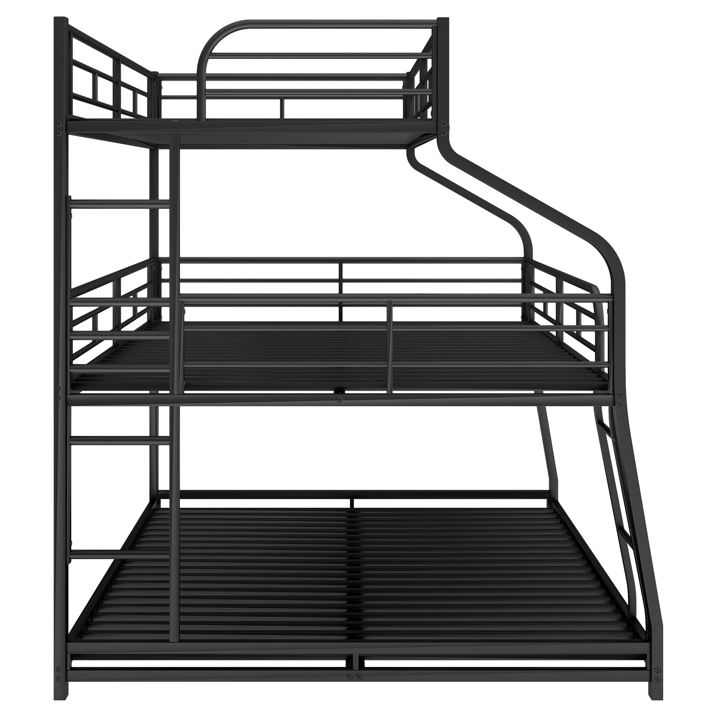 Modern Black Metal Triple Bunk Bed with Multiple Size Options and Innovative Safety Features