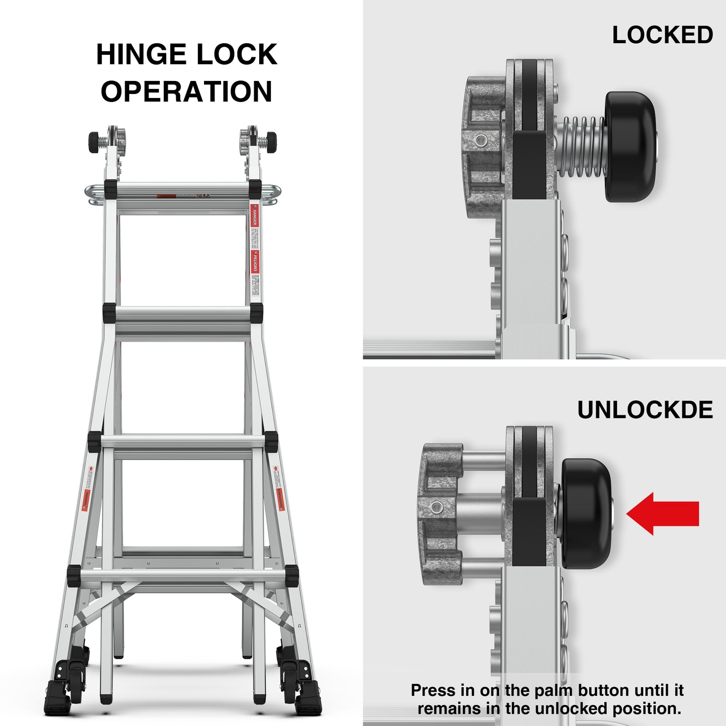 Aluminum Multi-Position Ladder with Wheels, 300 lbs Weight Rating, 17 FT