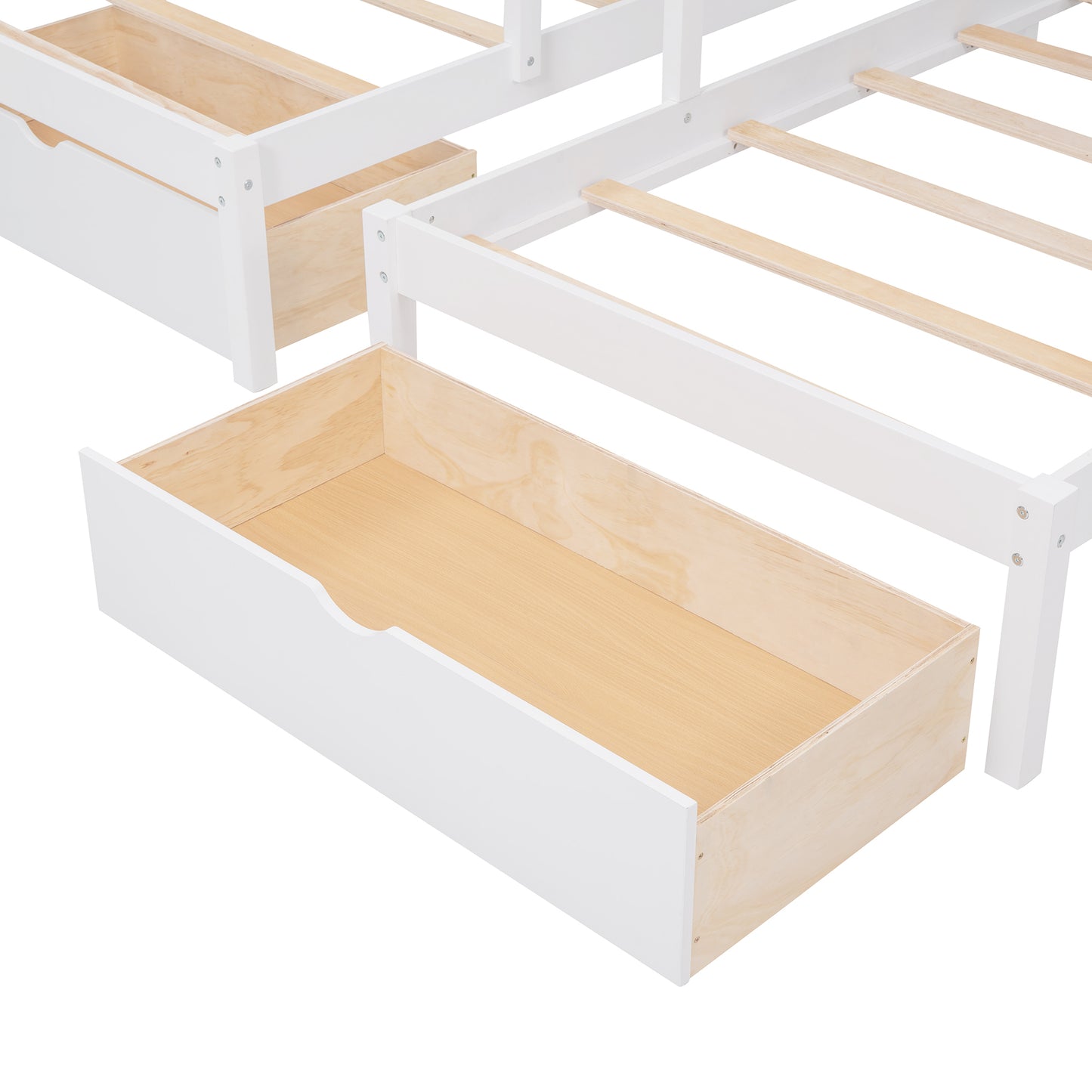 Three-Level Wooden Bunk Bed with Drawers, Full Over Twin & Twin Bunk Bed with Guardrails (White)