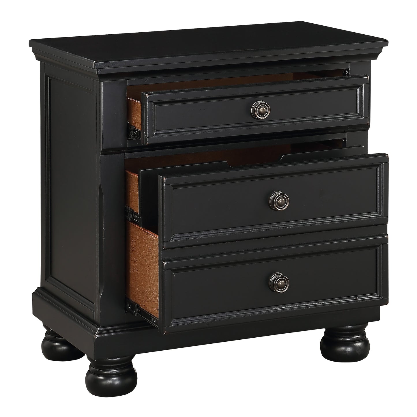 Bedroom Furniture Black Finish Bun Feet Nightstand with Hidden Drawer Casual Transitional Bed Side Table