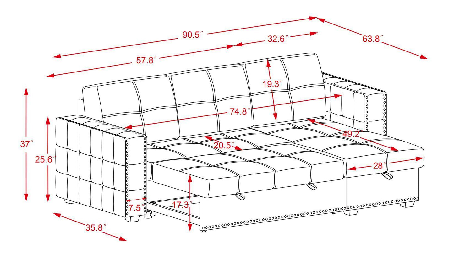 Elegant Black Sectional Sofa with Pull-Out Bed and Reversible Chaise