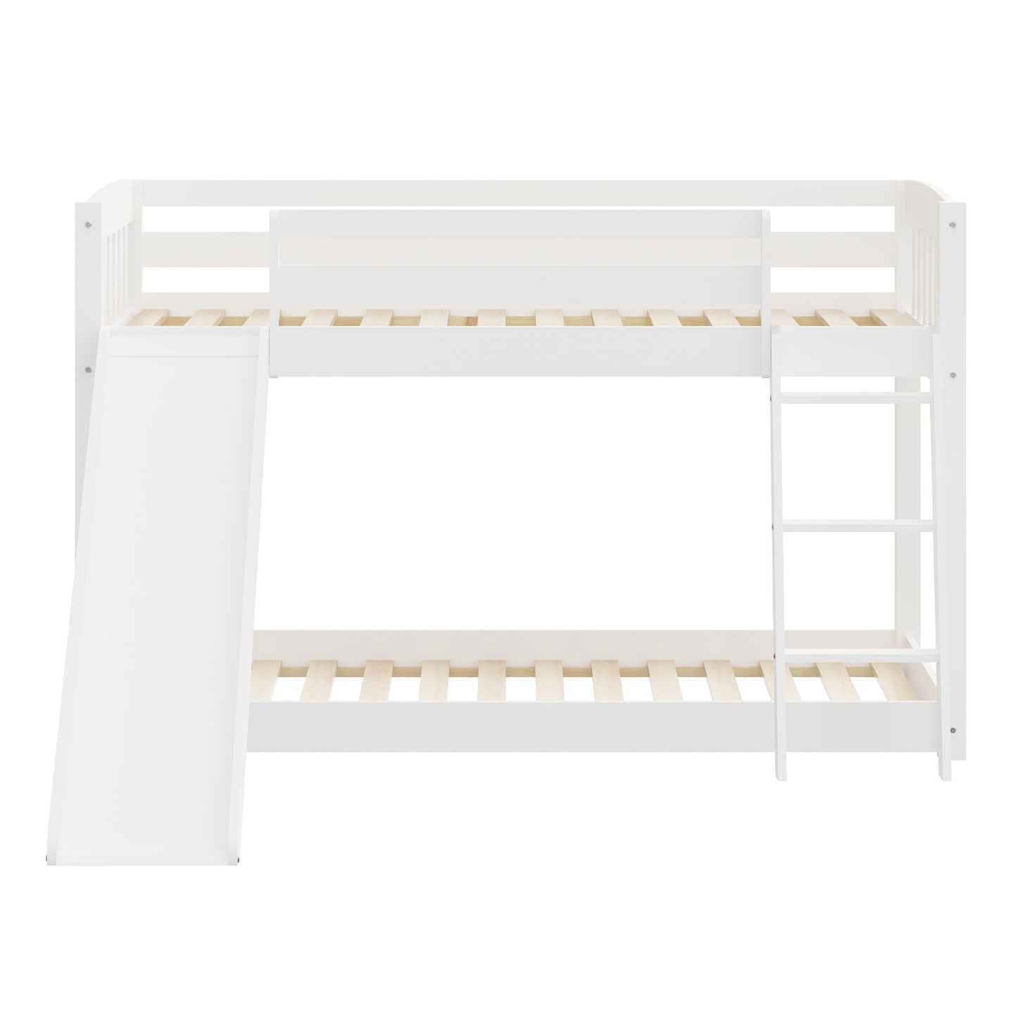 Kids White Twin Bunk Bed with Slide, Stairs, and Safety Features