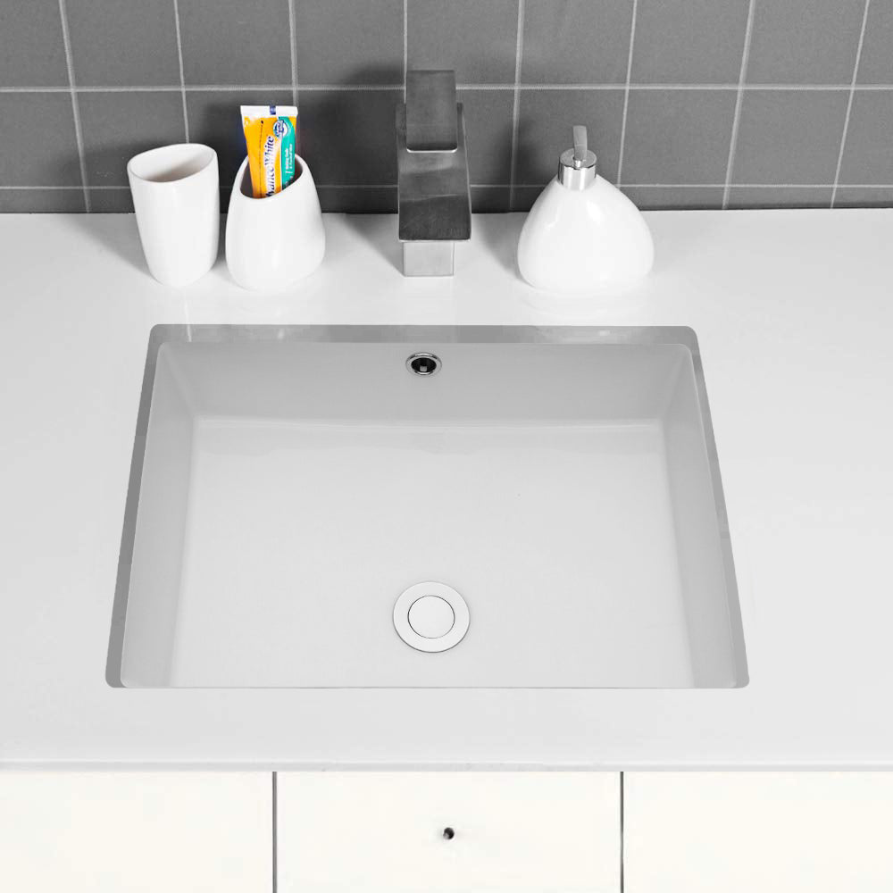 22"x15.5" White Ceramic Rectangular Undermount Bathroom Sink with Overflow