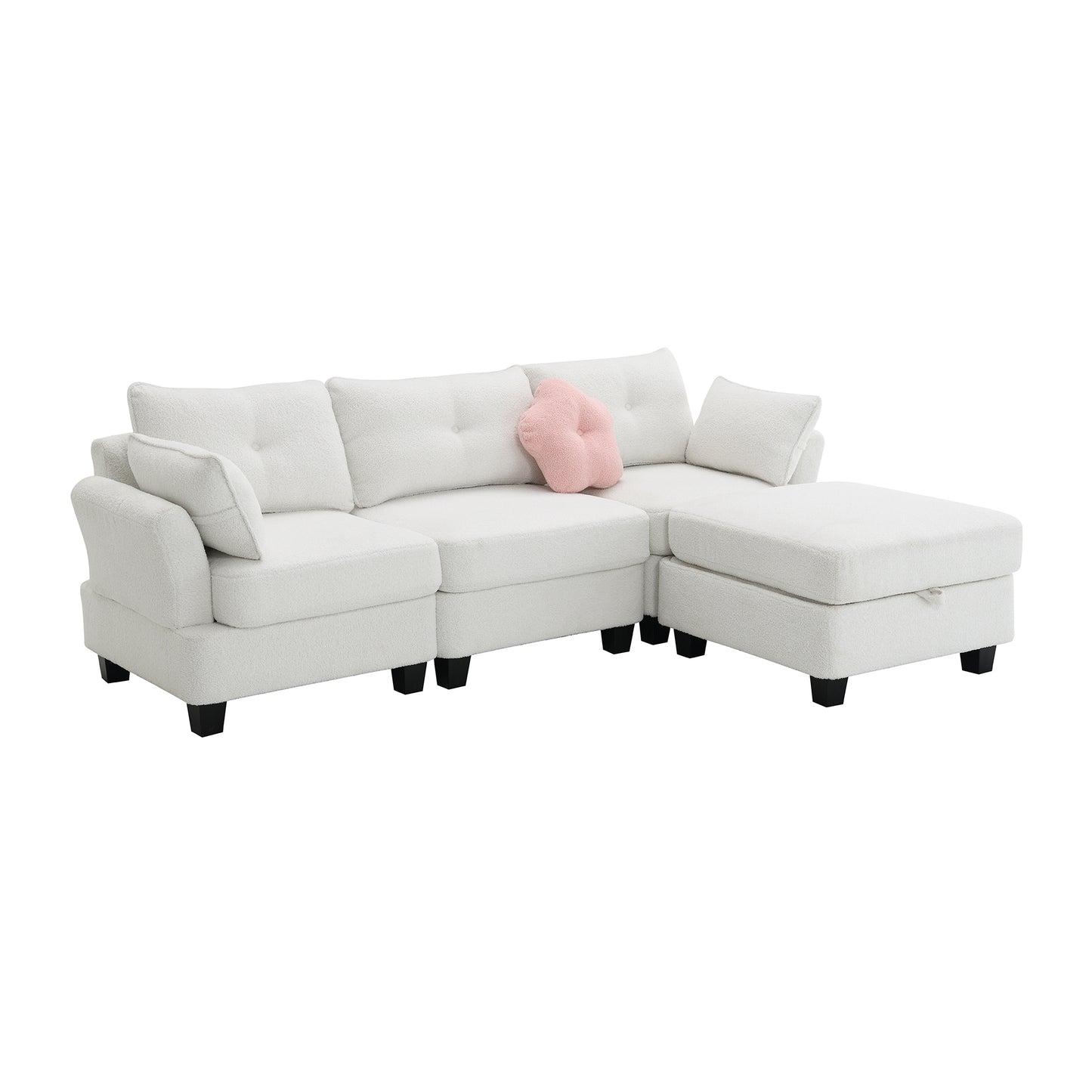 Luxurious Modern Teddy Velvet L-Shaped Sectional Sofa with Charging Ports and Storage Ottoman