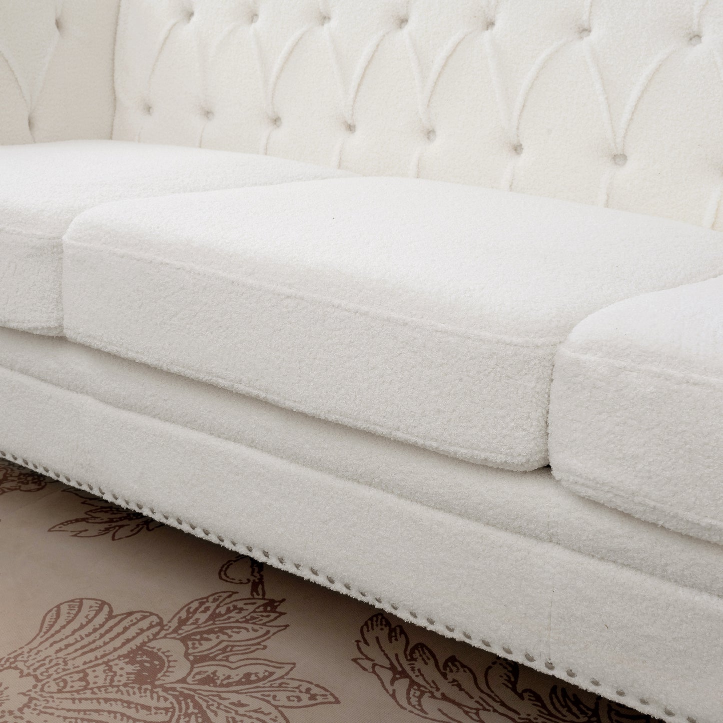 Traditional Bubble Nails Square Arm Sofa with Removable Cushions