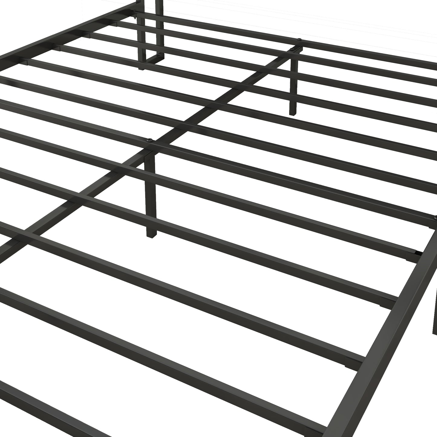 Queen Size Bed Frame with Charging Station, Upholstered Headboard, Metal Platform, Dark Grey