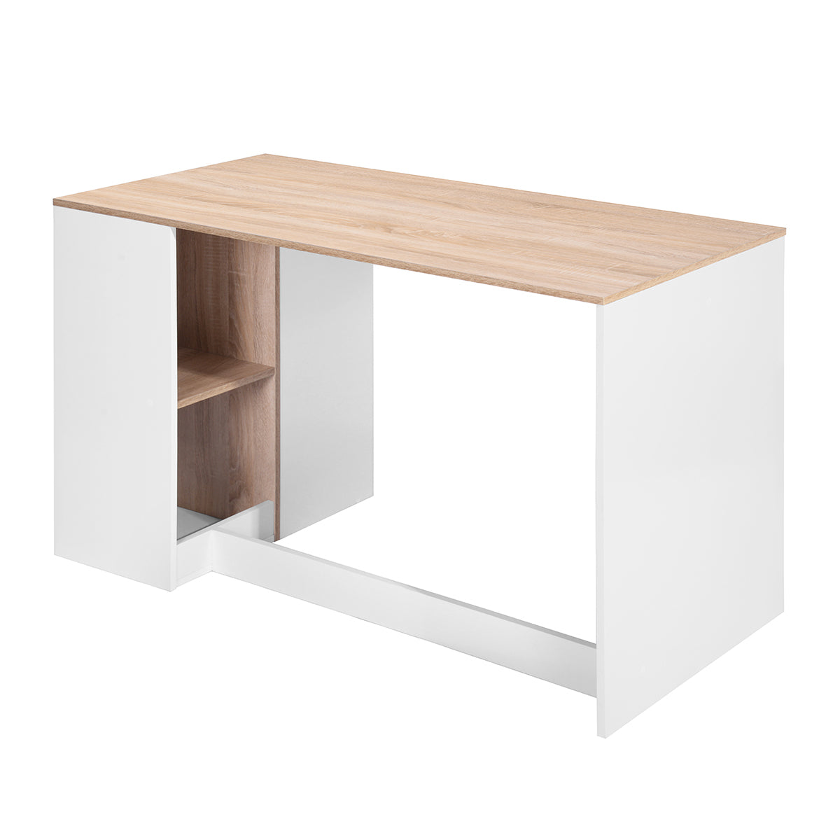 Modern Oak White Computer Desk with 5 Storage Shelves for Small Spaces