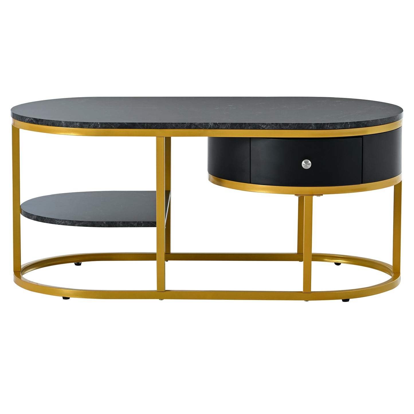 Golden Marble Coffee Table with Metal Frame, Drawers & Shelves for Living Room