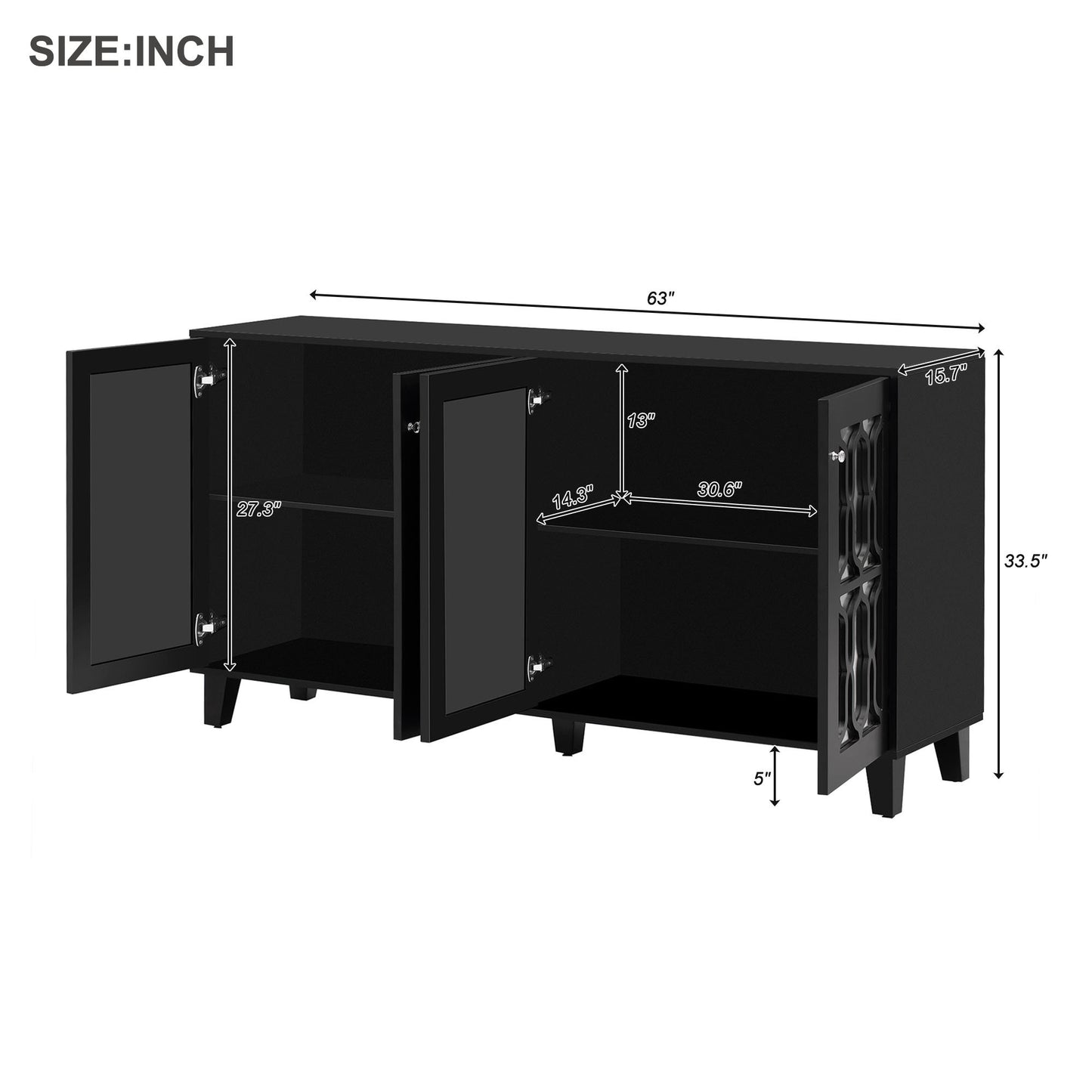 Adjustable Shelves Buffet Cabinet: Multifunctional Black Mirror TV Stand