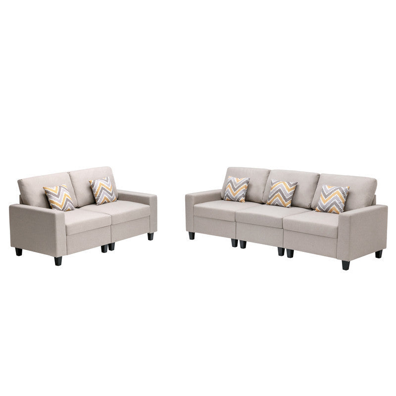 Nolan Beige Linen Fabric Sofa and Loveseat Living Room Set with Pillows and Interchangeable Legs