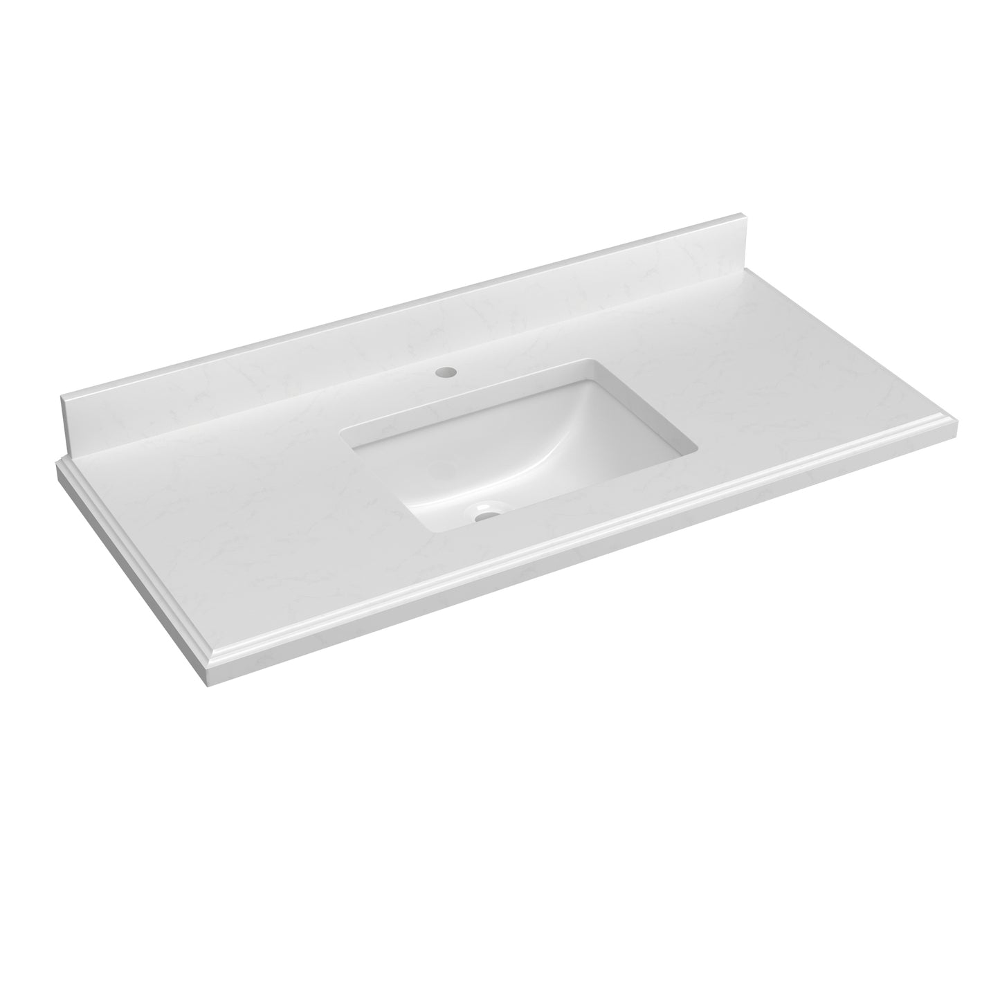 49 Inch Quartz Vanity Top with Undermounted Rectangular Ceramic Sink & Backsplash, White Carrara Engineered Stone Countertop for Bathroom Kitchen Cabinet 1 Faucet Hole (not Include Cabinet)