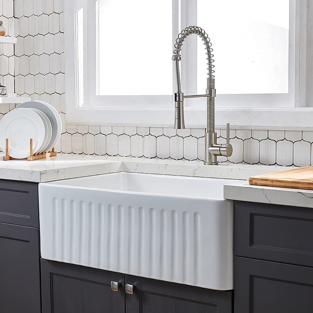 Elegant Fireclay Farmhouse Kitchen Sink with Reversible Design