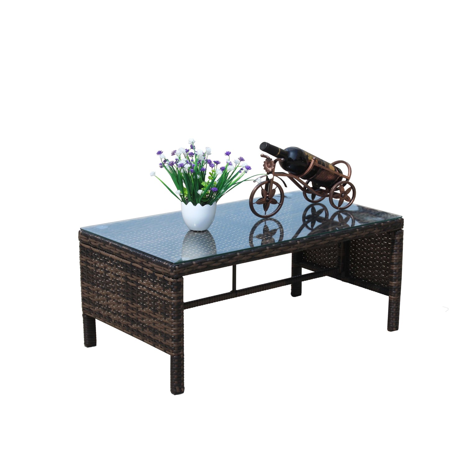 1 Coffee Table for Outdoor Patio Furniture with Clear Tempered Glass