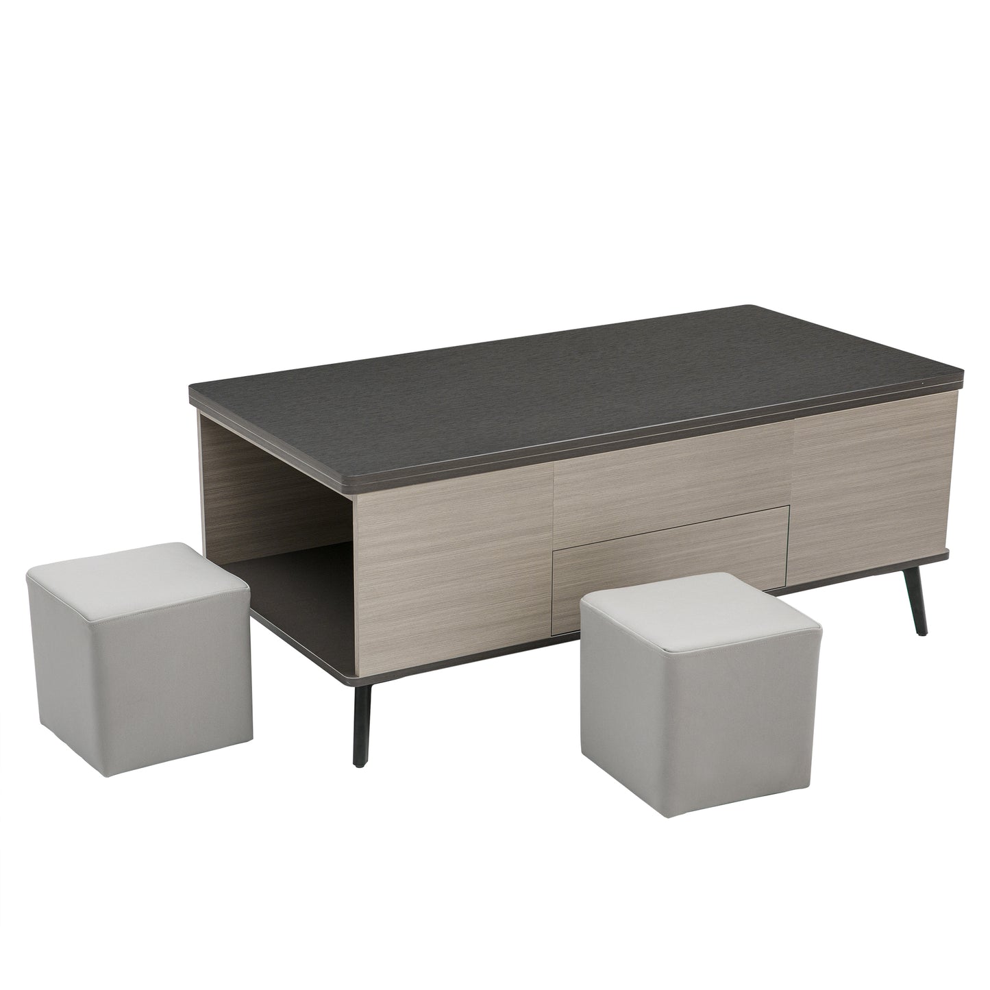 5-Piece Lift Top Coffee Table Set With Convertible Dining Table and Ottomans