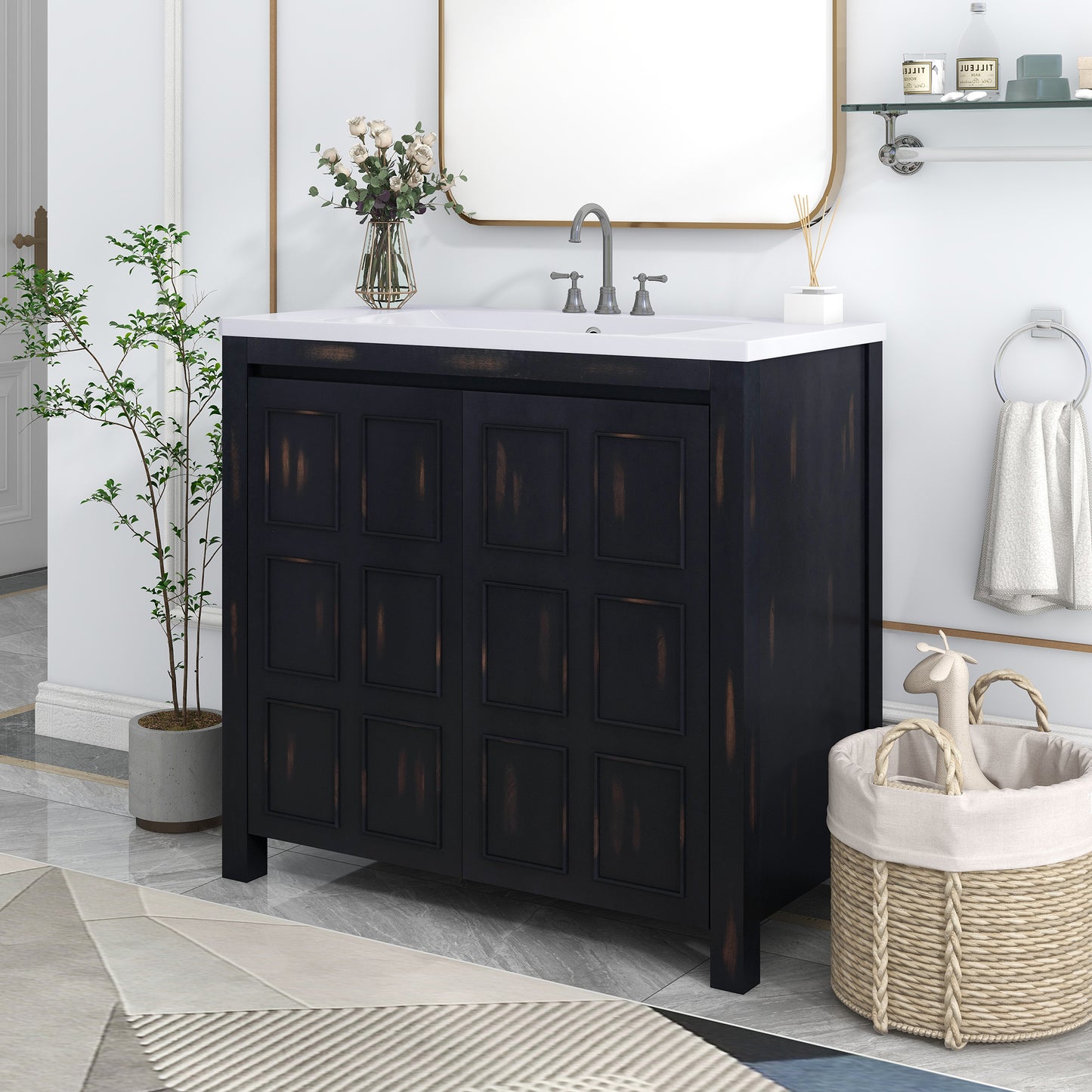 36" Bathroom Vanity Organizer with Sink, Combo Cabinet Set, Bathroom Storage Cabinet, Retro Espresso(the same with SV000004AAE)