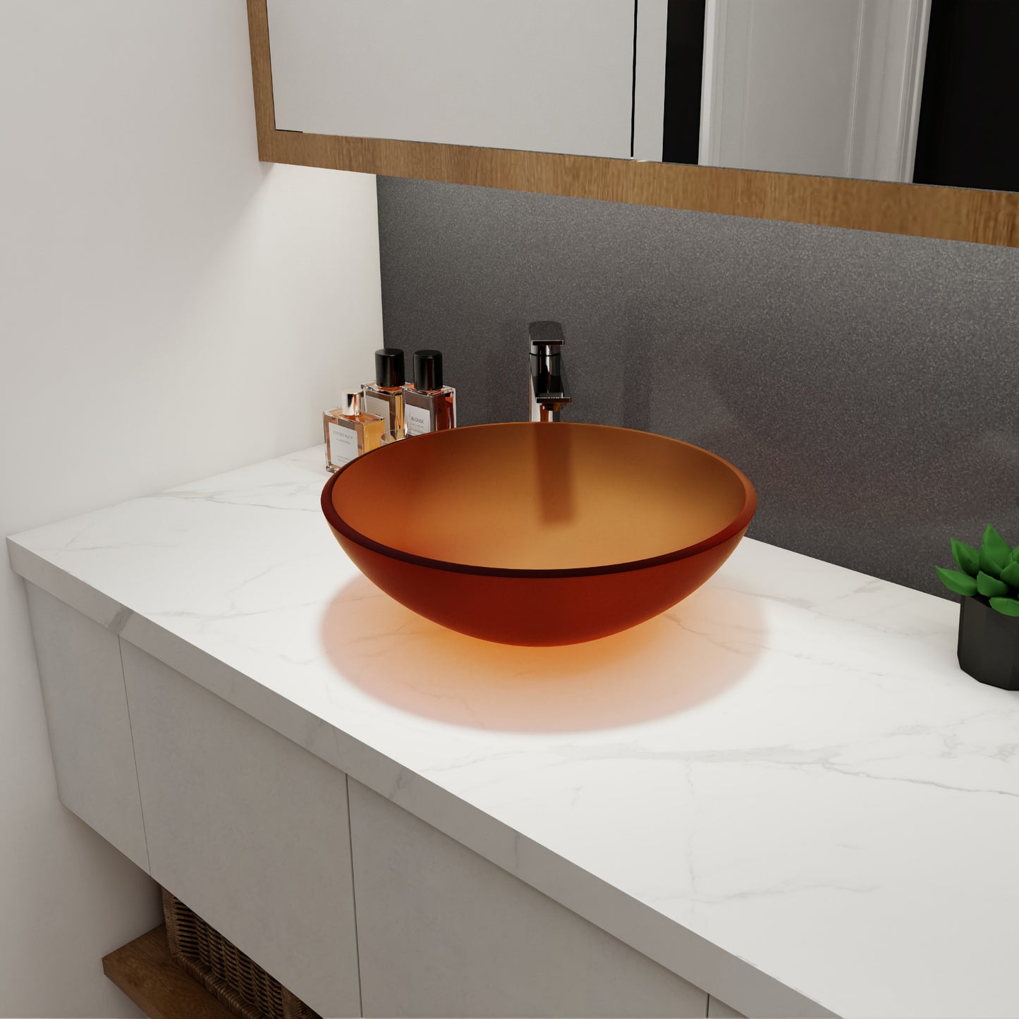 Tempered Glass Matte Bathroom Vessel Sink, Round Bathroom Basin (Tempered Glass Matt Tea)