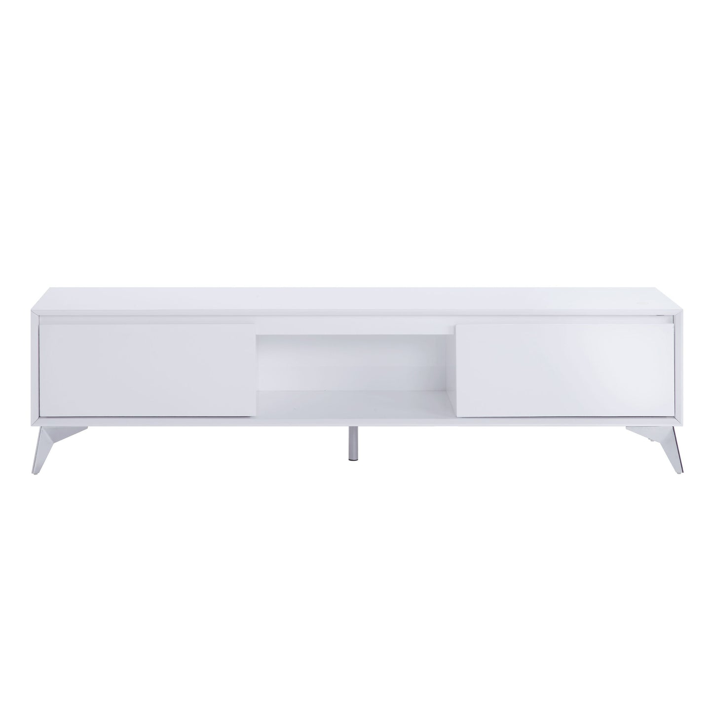 Modern LED TV Stand with White and Chrome Finish