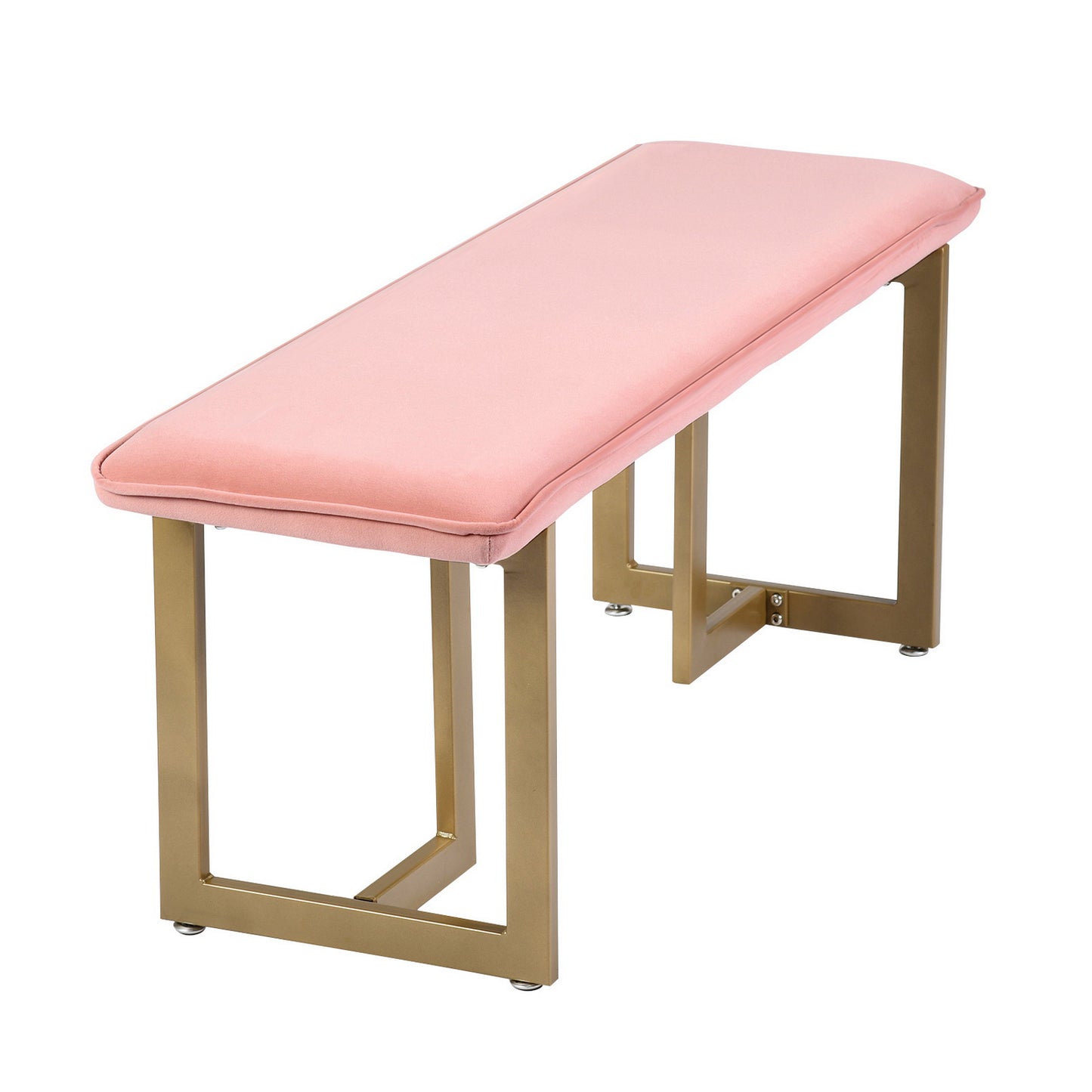 Set of 1 Upholstered Velvet Bench 44.5" W x 15" D x 18.5" H,Golden Powder Coating Legs  - PINK