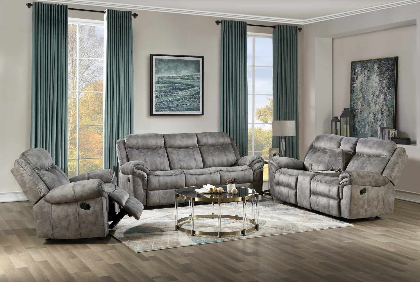 Luxurious Two-Tone Gray Velvet Glider Recliner with Pillow Top Armrest