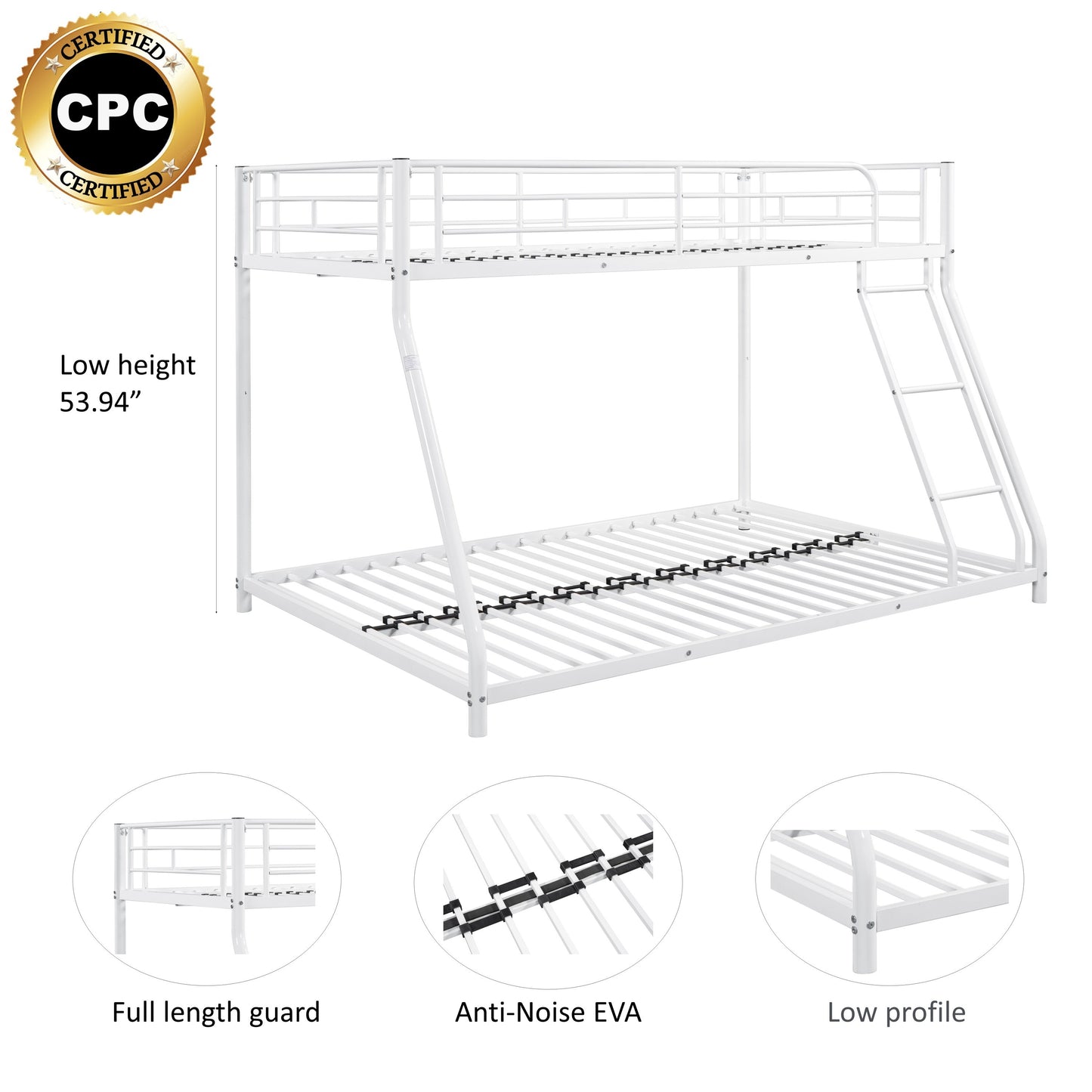 Noise-Reducing Twin over Full Metal Bunk Bed with Safety and Space-Saving Features