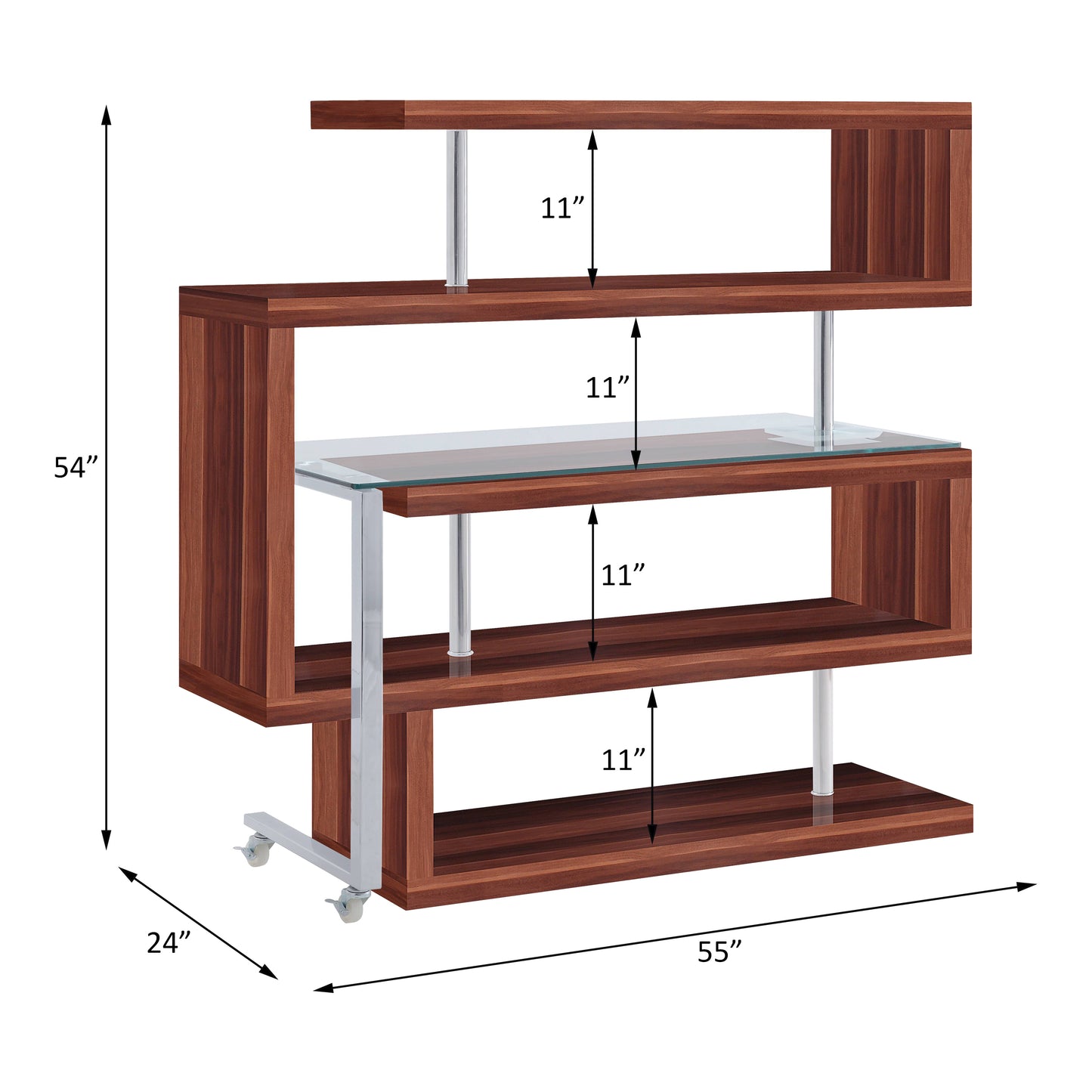 Modern Glass Top Writing Desk with Swivel Shelf and Walnut Finish